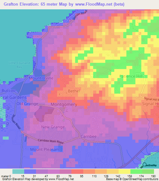 Grafton,Trinidad and Tobago Elevation Map
