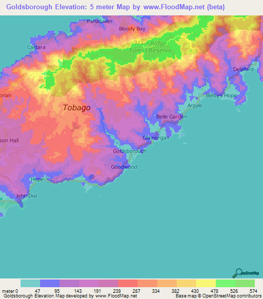 Goldsborough,Trinidad and Tobago Elevation Map