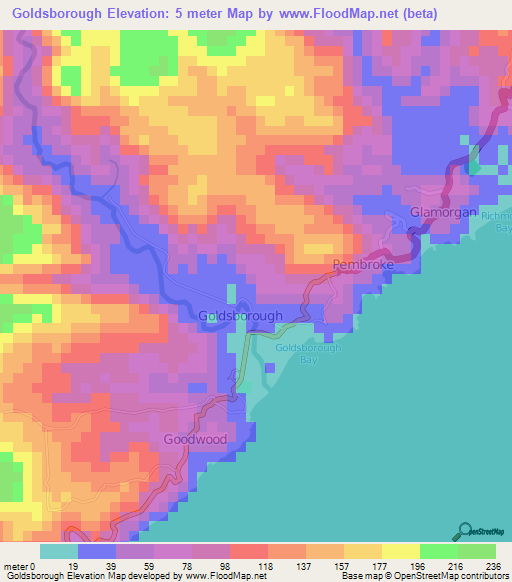Goldsborough,Trinidad and Tobago Elevation Map