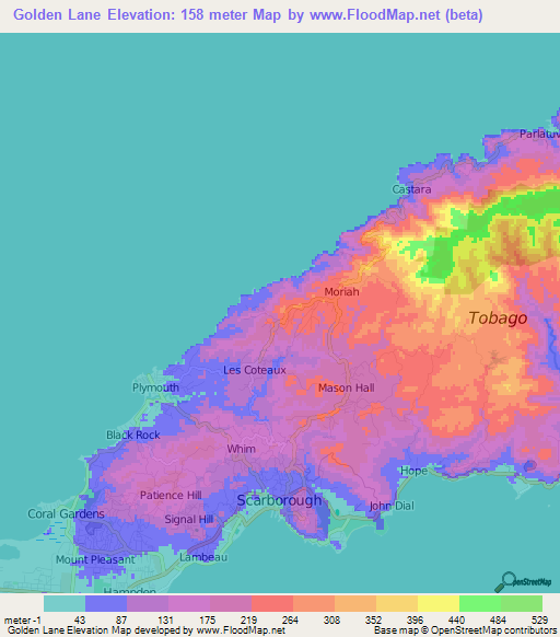 Golden Lane,Trinidad and Tobago Elevation Map