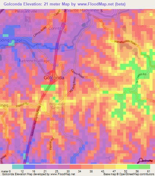 Golconda,Trinidad and Tobago Elevation Map
