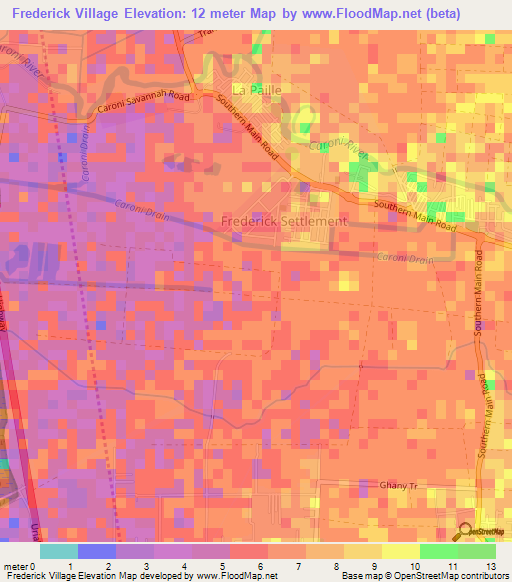 Frederick Village,Trinidad and Tobago Elevation Map