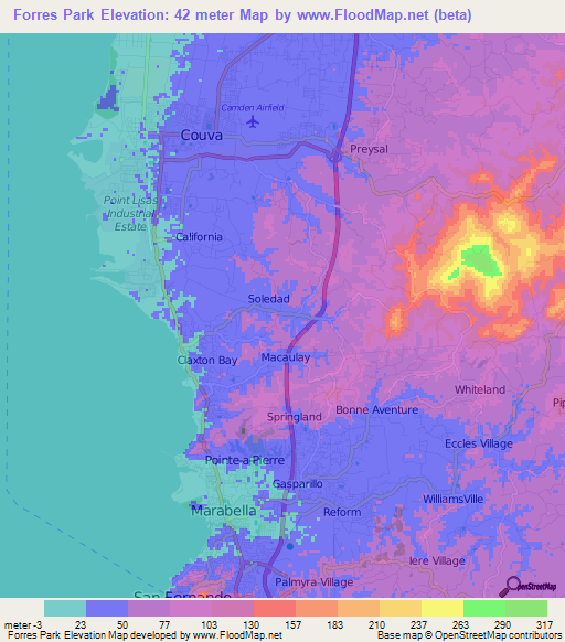 Forres Park,Trinidad and Tobago Elevation Map