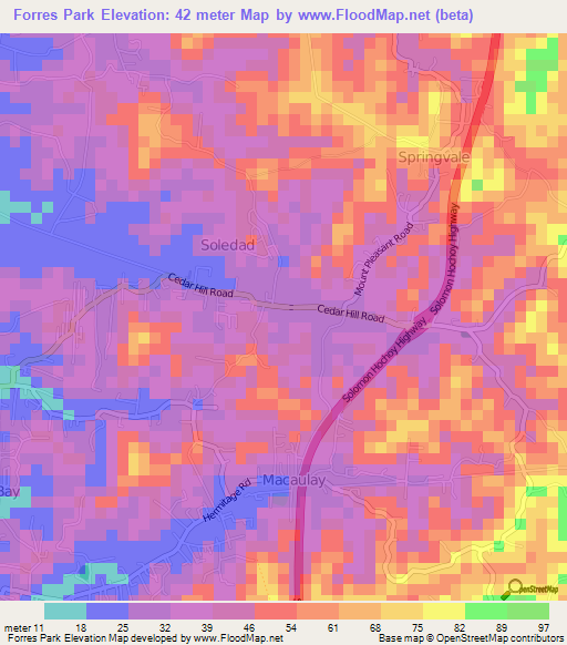 Forres Park,Trinidad and Tobago Elevation Map