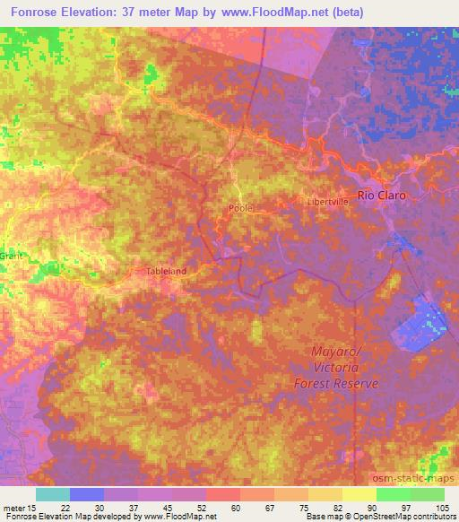 Fonrose,Trinidad and Tobago Elevation Map