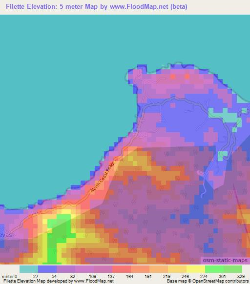 Filette,Trinidad and Tobago Elevation Map