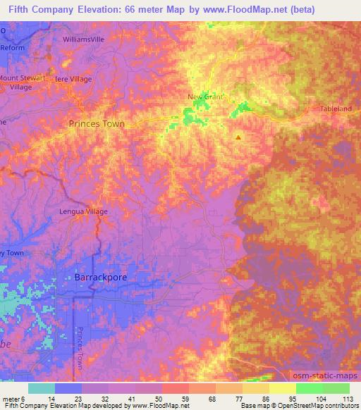 Fifth Company,Trinidad and Tobago Elevation Map