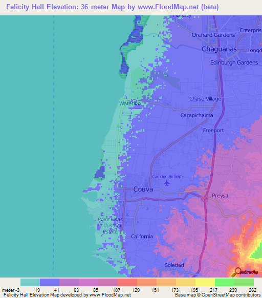 Felicity Hall,Trinidad and Tobago Elevation Map