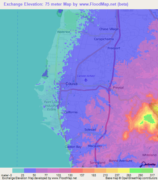 Exchange,Trinidad and Tobago Elevation Map