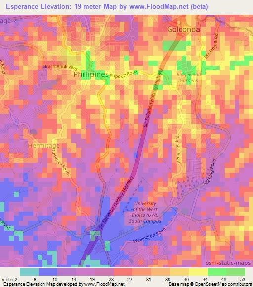 Esperance,Trinidad and Tobago Elevation Map