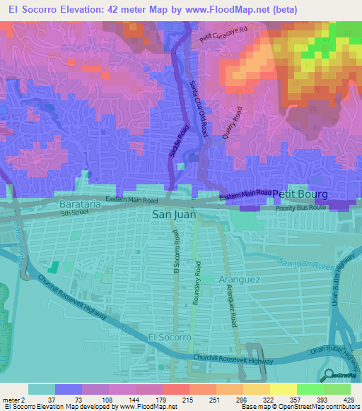 El Socorro,Trinidad and Tobago Elevation Map