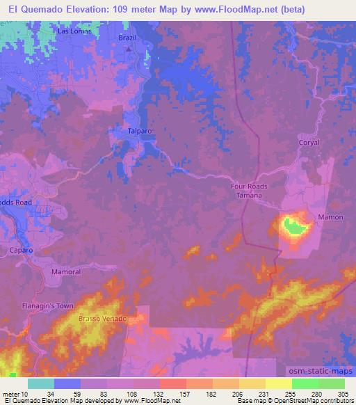 El Quemado,Trinidad and Tobago Elevation Map