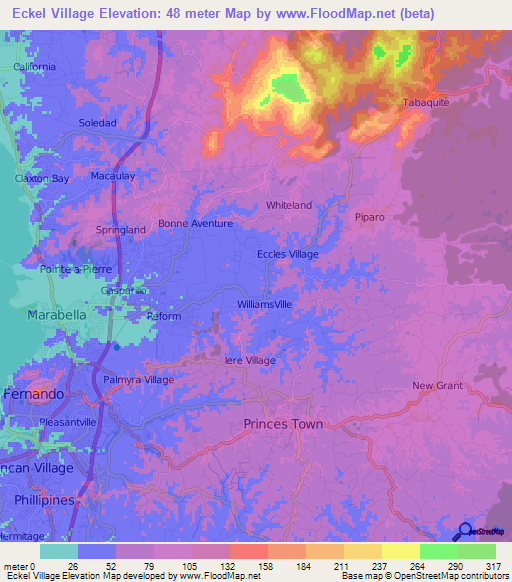 Eckel Village,Trinidad and Tobago Elevation Map