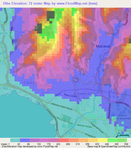 Dibe,Trinidad and Tobago Elevation Map