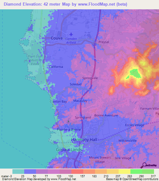 Diamond,Trinidad and Tobago Elevation Map