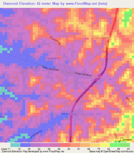 Diamond,Trinidad and Tobago Elevation Map