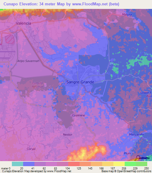 Cunapo,Trinidad and Tobago Elevation Map