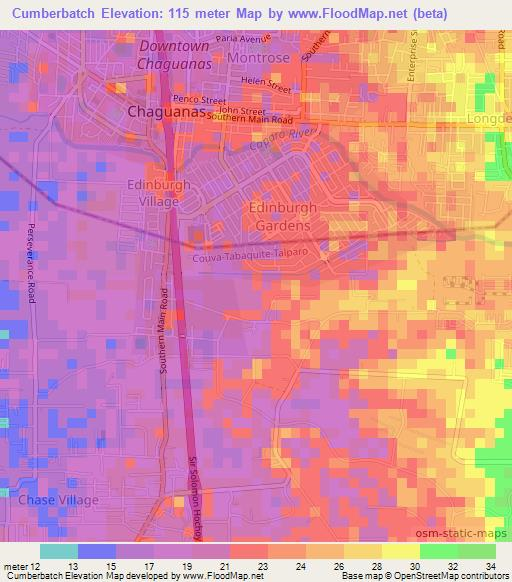 Cumberbatch,Trinidad and Tobago Elevation Map
