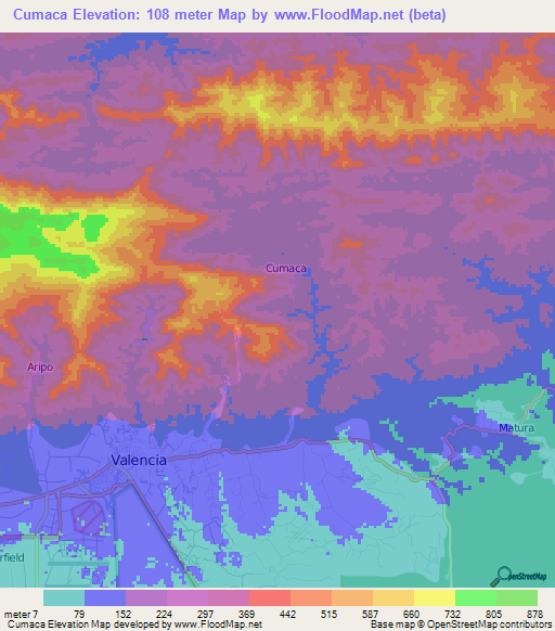 Cumaca,Trinidad and Tobago Elevation Map