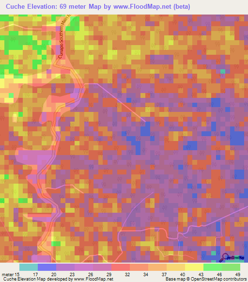 Cuche,Trinidad and Tobago Elevation Map