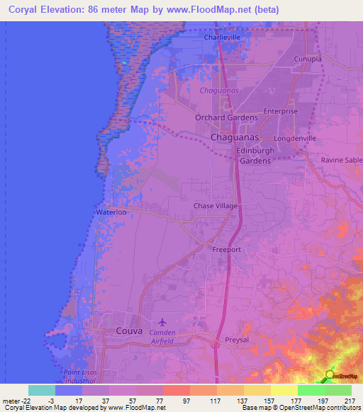 Coryal,Trinidad and Tobago Elevation Map