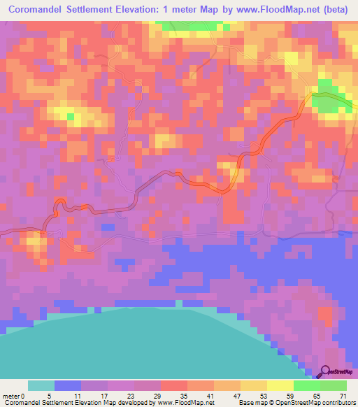 Coromandel Settlement,Trinidad and Tobago Elevation Map
