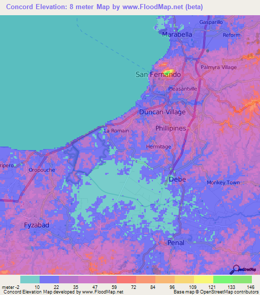 Concord,Trinidad and Tobago Elevation Map