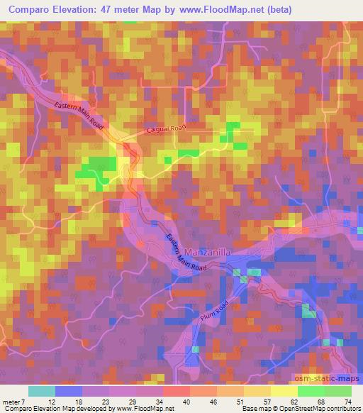 Comparo,Trinidad and Tobago Elevation Map