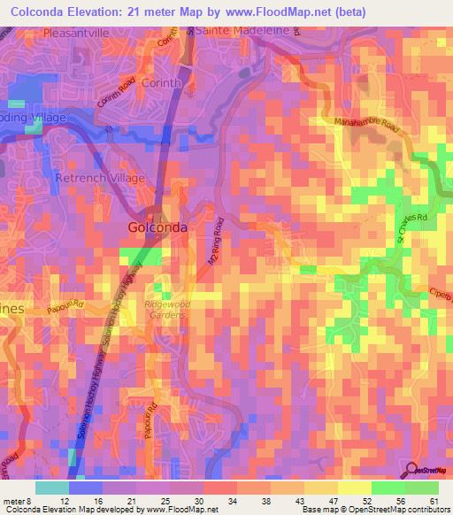 Colconda,Trinidad and Tobago Elevation Map