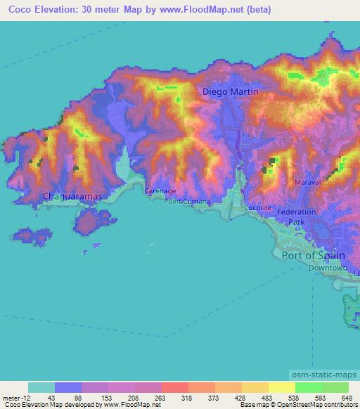 Coco,Trinidad and Tobago Elevation Map