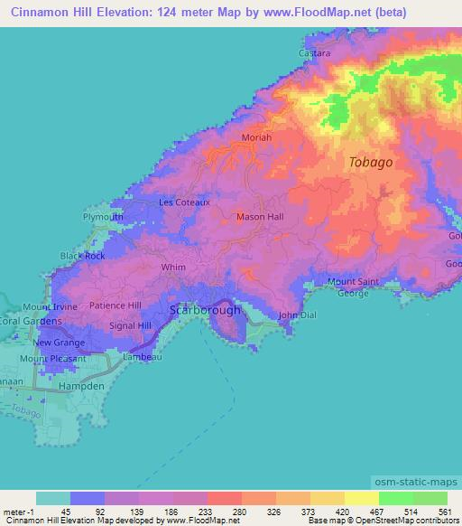Cinnamon Hill,Trinidad and Tobago Elevation Map