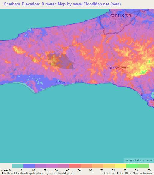 Chatham,Trinidad and Tobago Elevation Map
