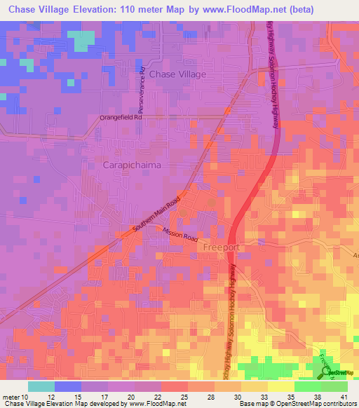 Chase Village,Trinidad and Tobago Elevation Map