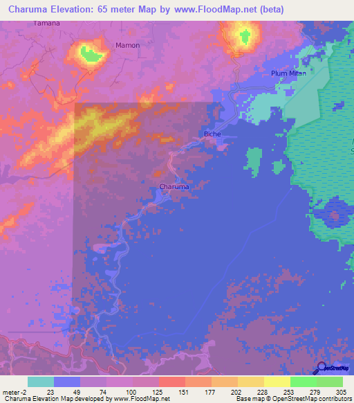 Charuma,Trinidad and Tobago Elevation Map
