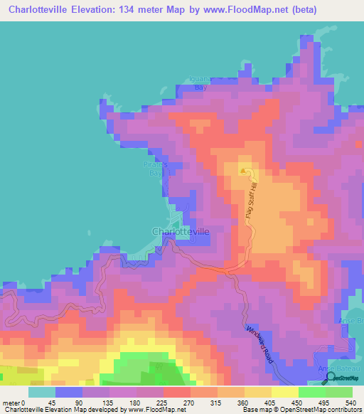 Charlotteville,Trinidad and Tobago Elevation Map