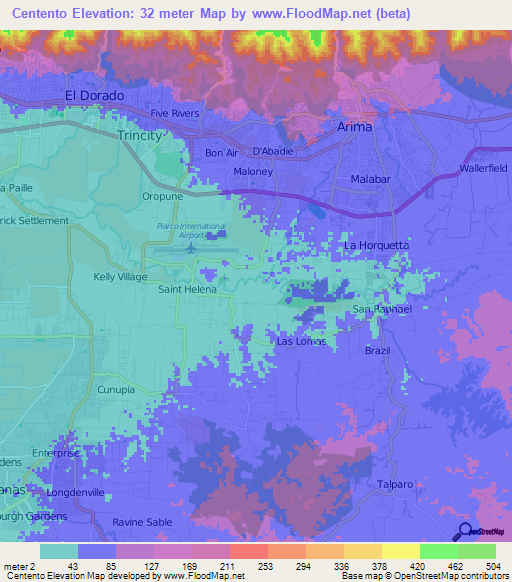 Centento,Trinidad and Tobago Elevation Map