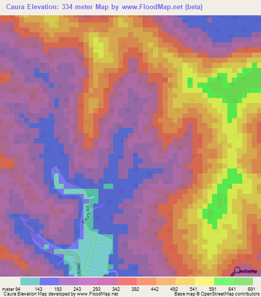 Caura,Trinidad and Tobago Elevation Map
