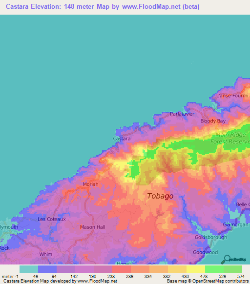 Castara,Trinidad and Tobago Elevation Map