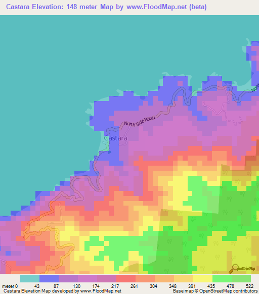 Castara,Trinidad and Tobago Elevation Map