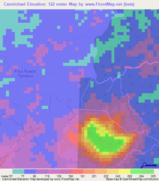 Carmichael,Trinidad and Tobago Elevation Map