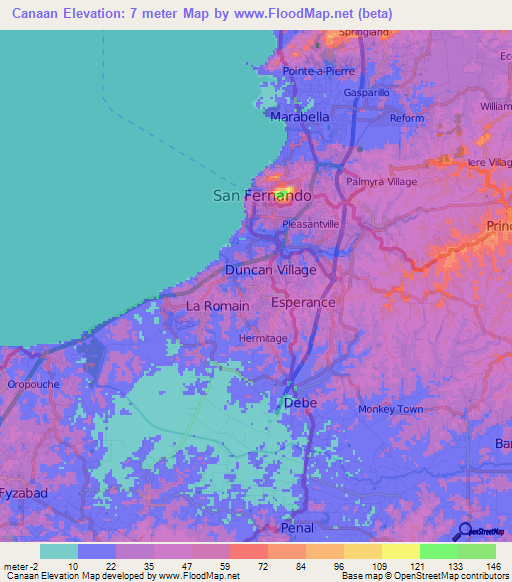 Canaan,Trinidad and Tobago Elevation Map