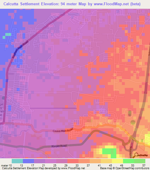 Calcutta Settlement,Trinidad and Tobago Elevation Map