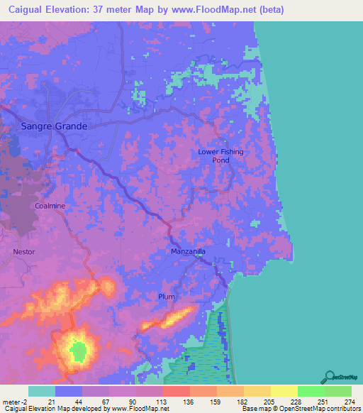 Caigual,Trinidad and Tobago Elevation Map