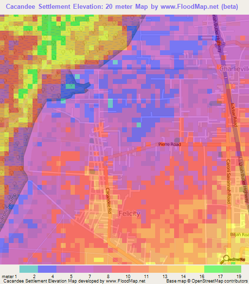 Cacandee Settlement,Trinidad and Tobago Elevation Map