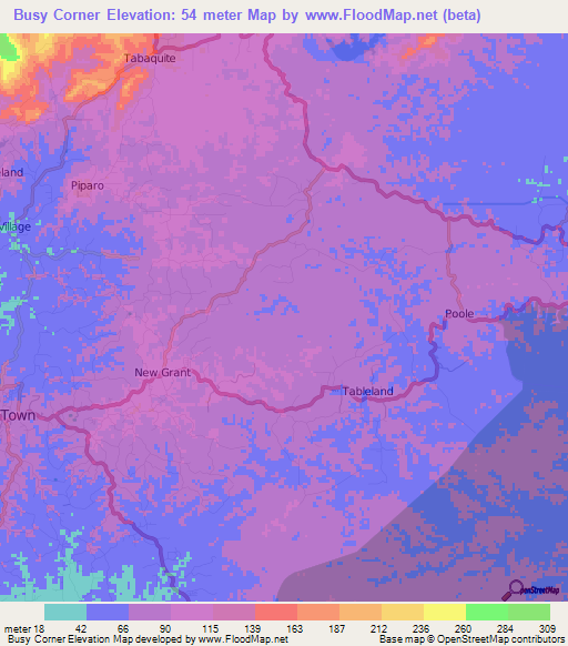 Busy Corner,Trinidad and Tobago Elevation Map