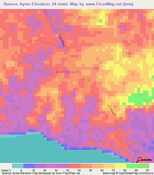 Buenos Ayres,Trinidad and Tobago Elevation Map