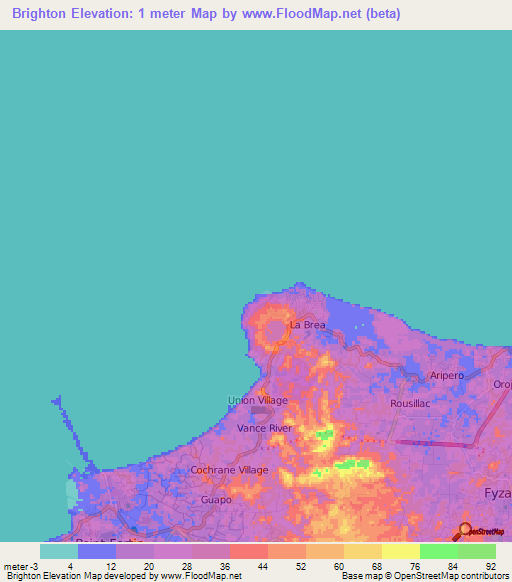 Brighton,Trinidad and Tobago Elevation Map