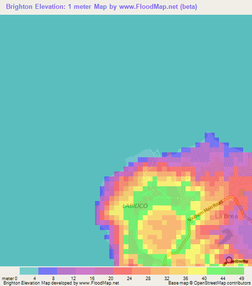 Brighton,Trinidad and Tobago Elevation Map