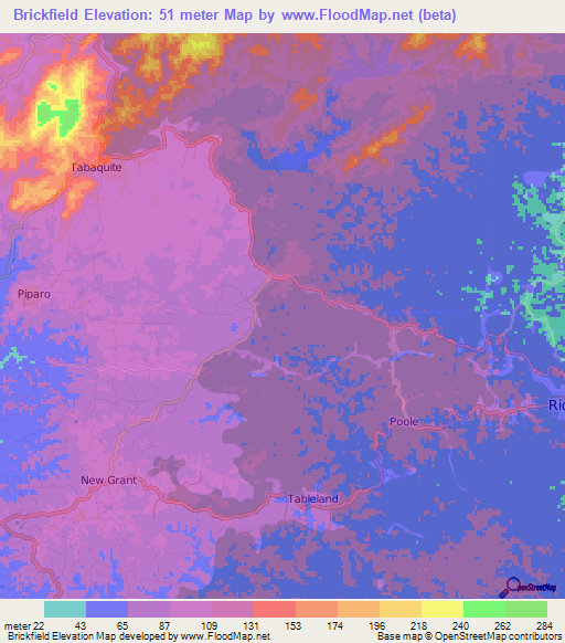 Brickfield,Trinidad and Tobago Elevation Map