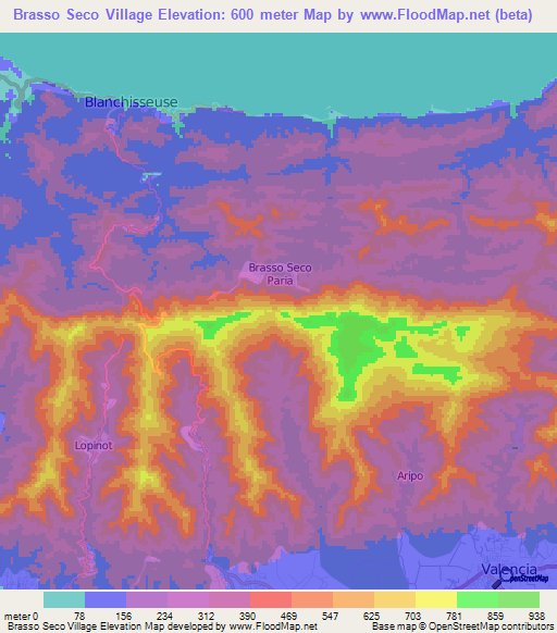 Brasso Seco Village,Trinidad and Tobago Elevation Map
